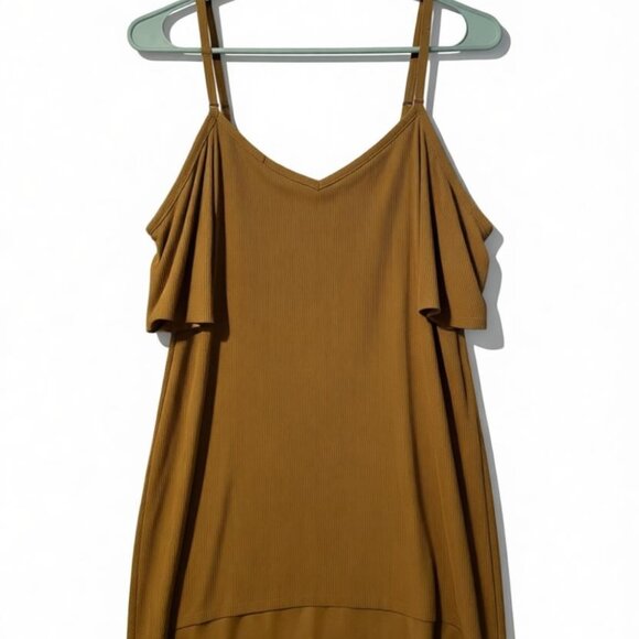 Torrid Plus 2 Mustard Ribbed Cold Shoulder Cami Tunic Boho Chic Summer Fall - Picture 4 of 6